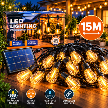 Instalatie solara becuri 15m led alb cald