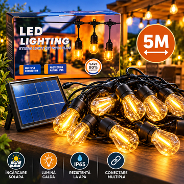 Instalatie solara becuri 5m led alb cald