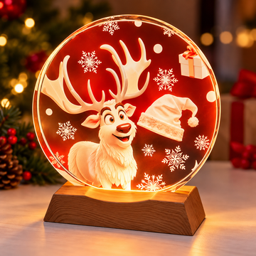 Lampa LED decorativa de Craciun baza din lemn