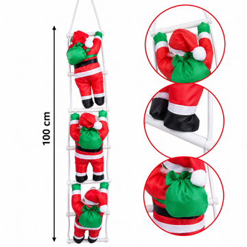 Mos Craciun decorativ pe scara cu 3 figurine 100cm