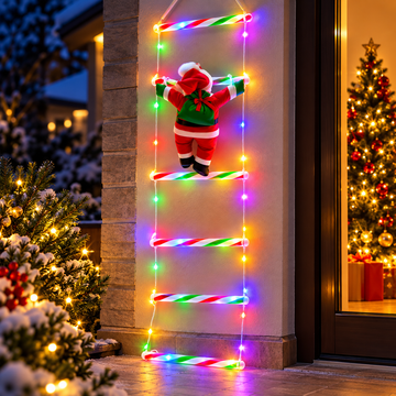 Instalație LED decorativa tip scara cu Mos Craciun și ren 1.6 m