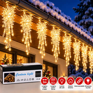 Instalatie turturi alb cald 3m cu cristale decorative
