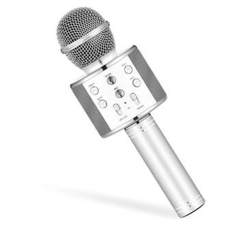 Microfon 858 Karaoke , conexiune bluetooth , difuzor incorporat , argintiu