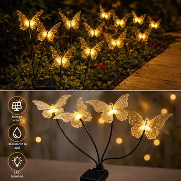 Lampa solara gradina cu fluturi alb cald