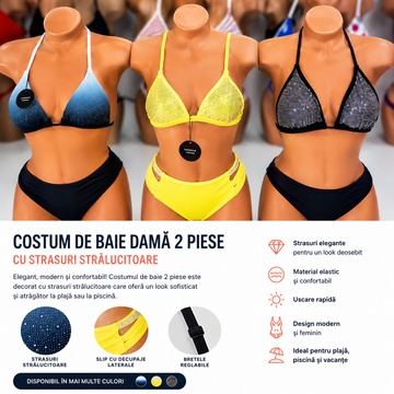 Costum de baie doua piese cu strasuri