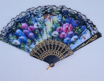 Evantai negru cu motiv floral