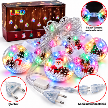 Instalatie perdea Craciun cu globulete color