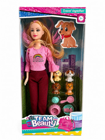 Papusa cu 4 figurine catelusi