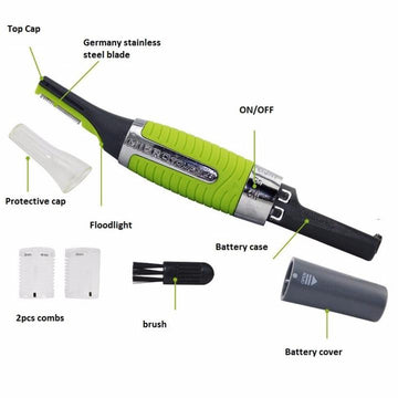 Trimmer facial, 2 accesorii incluse, cu acumulator, verde