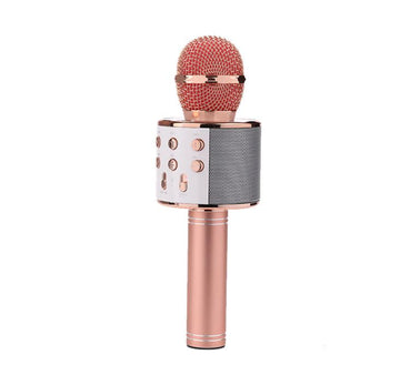 Microfon 858 Karaoke , conexiune bluetooth , difuzor incorporat , rose gold
