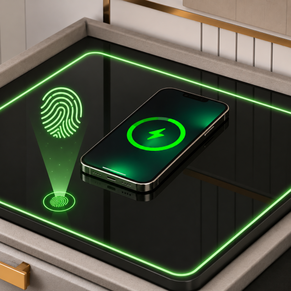 Noptieră smart cu led, încărcare wireless și difuzor Bluetooth – 2 sertare