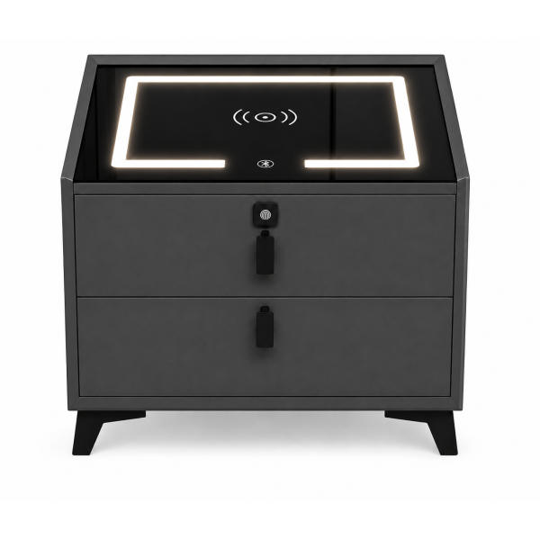 Noptieră smart cu led, încărcare wireless și difuzor Bluetooth – 2 sertare