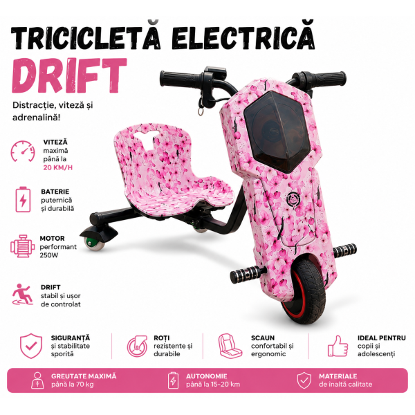 Tricicleta electrica Drift roz