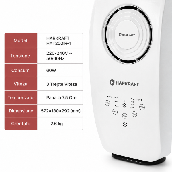 Ventilator HARKRAFT cu 3 trepte de viteza