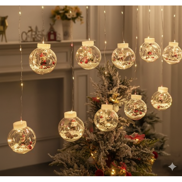 Instalatie perdea Craciun cu globulete