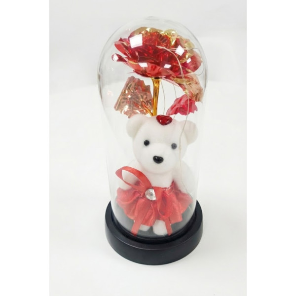 Aranjament floare in cupola cu ursulet