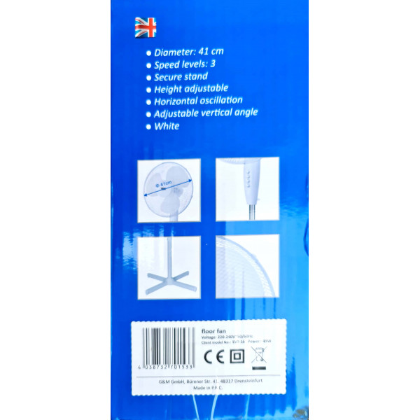 VENTILATOR CU PICIOR ALB-ALBASTRU, 45 W, DIAMETRU 41 CM