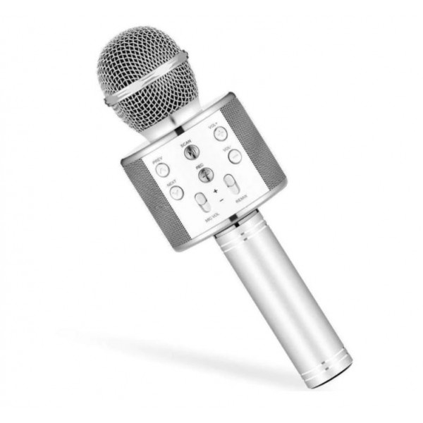 Microfon 858 Karaoke , conexiune bluetooth , difuzor incorporat , argintiu