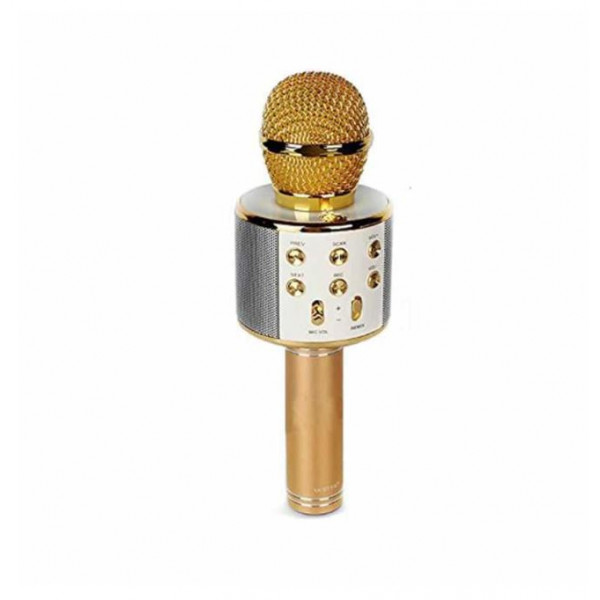 Microfon 858 Karaoke , conexiune bluetooth , difuzor incorporat , auriu
