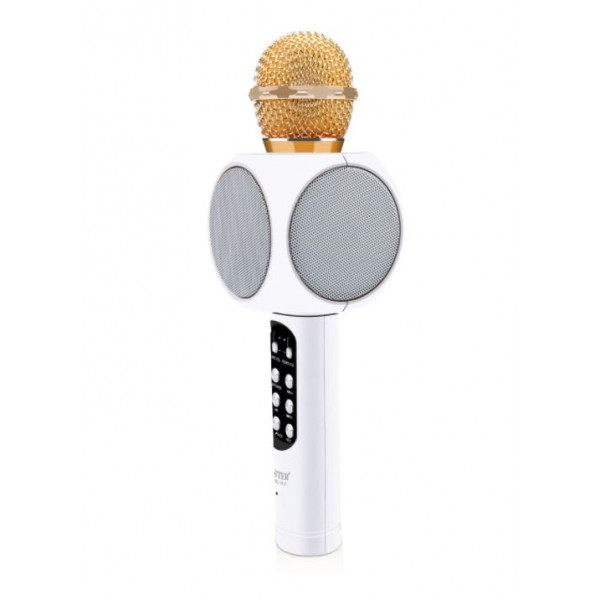 Microfon pentru karaoke Disco LED  , Bluetooth, boxa 3W, radio FM, slotcard TF, USB, alb